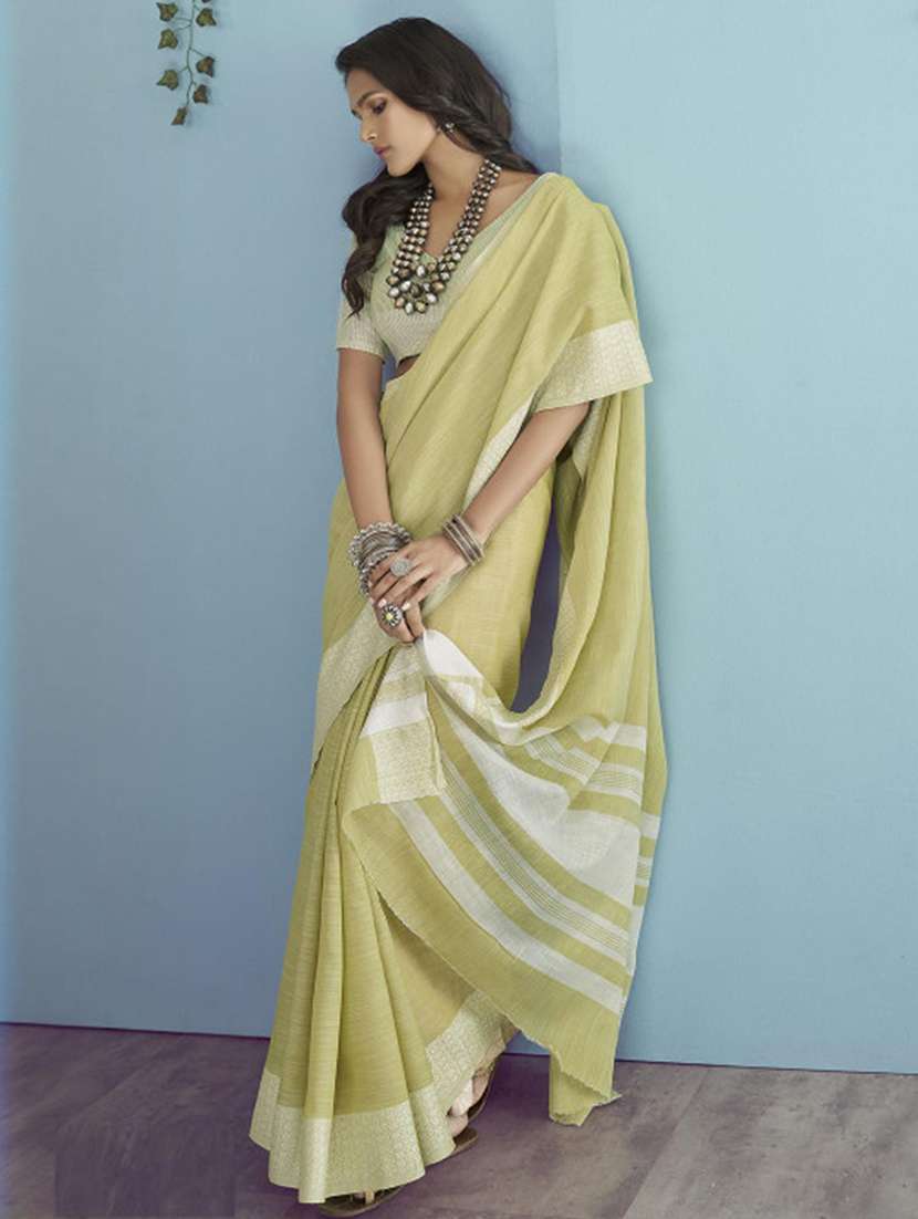women solid with bordered handloom saree with blouse - 22453902 -  Standard Image - 2