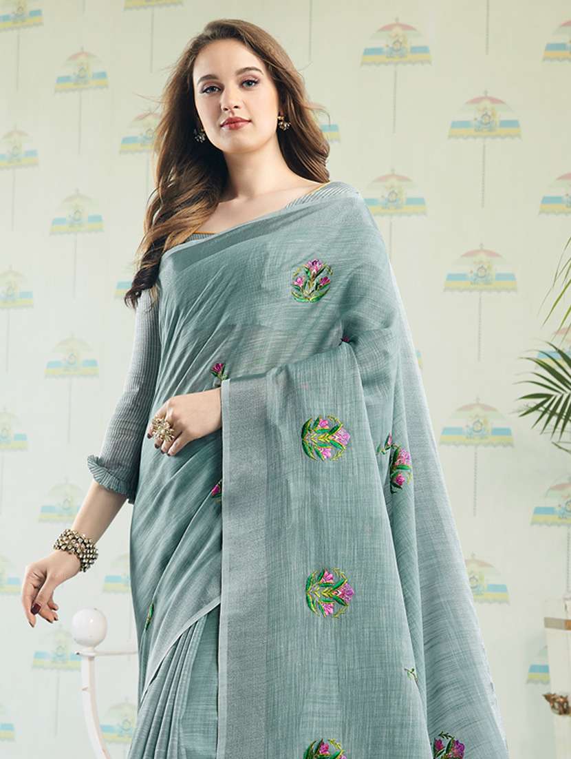 women solid with work embroidered saree with blouse - 22453909 -  Standard Image - 2