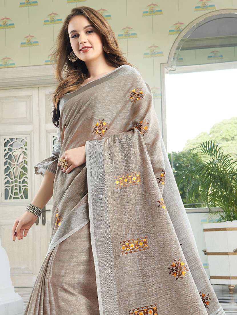 women solid with work embroidered saree with blouse - 22453910 -  Standard Image - 2