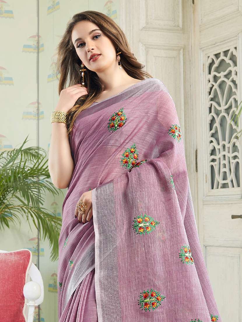 women solid with work embroidered saree with blouse - 22453911 -  Standard Image - 2
