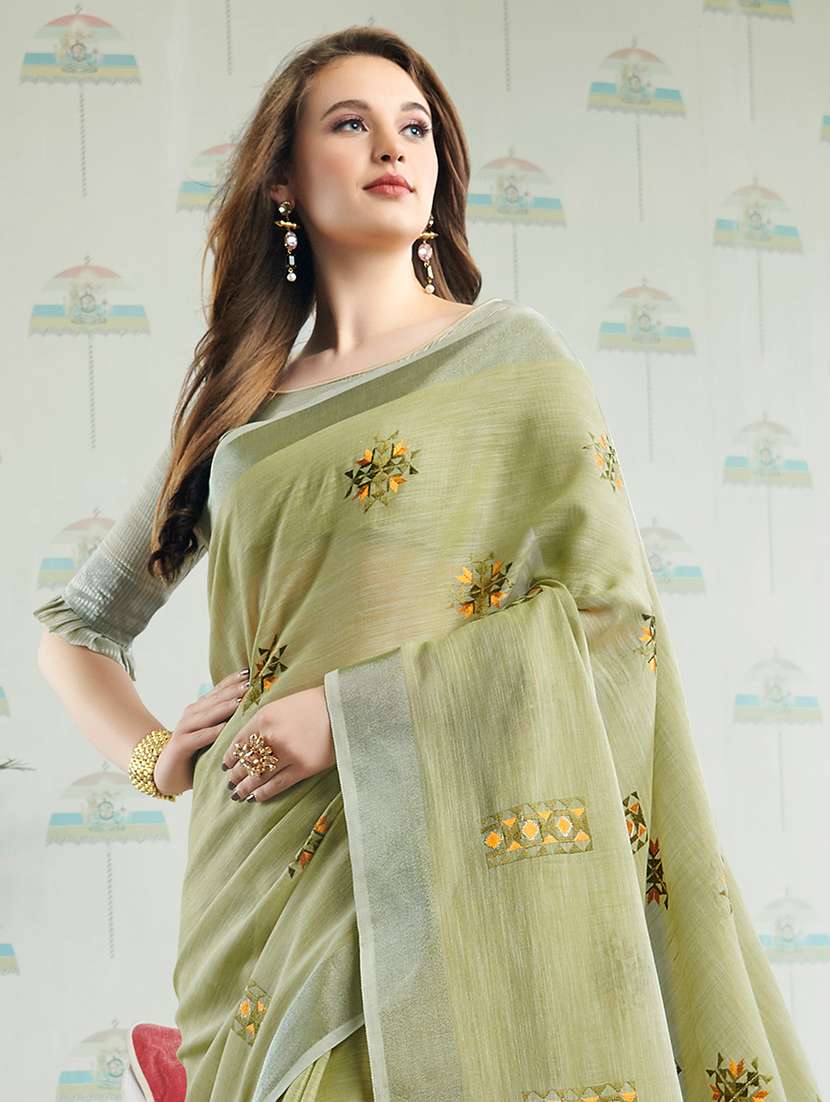 women solid with work embroidered saree with blouse - 22453912 -  Standard Image - 2