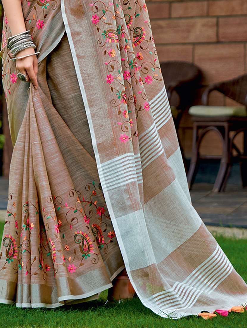 women solid with work embroidered saree with blouse - 22453913 -  Standard Image - 2