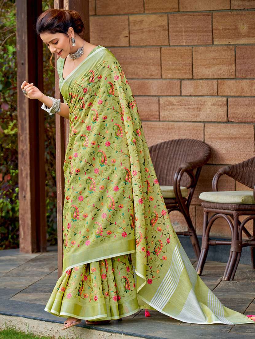 women solid with work embroidered saree with blouse