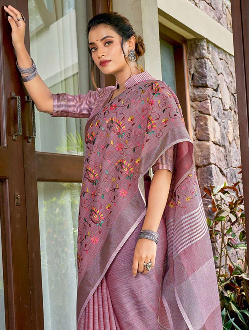 women solid with work embroidered saree with blouse - 22453916 -  Standard Image - 2