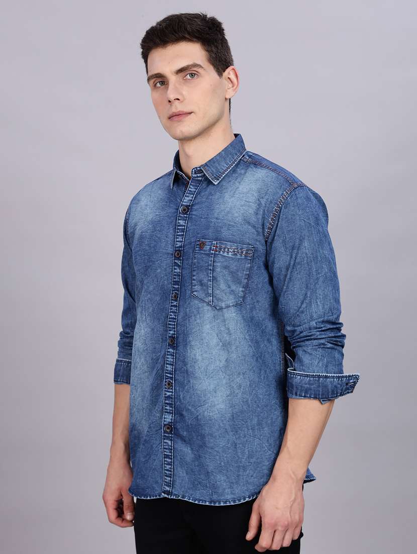 men solid long sleeve regular fit denim shirt - 22453921 -  Standard Image - 2