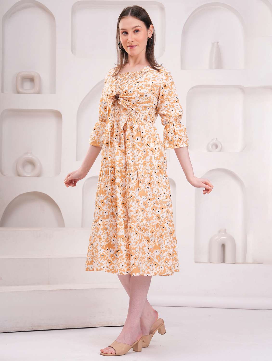 women orange crepe gown dress - 22453924 -  Standard Image - 2