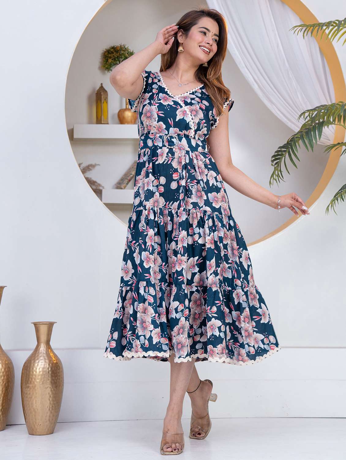 women blue crepe gown dress - 22453928 -  Standard Image - 2