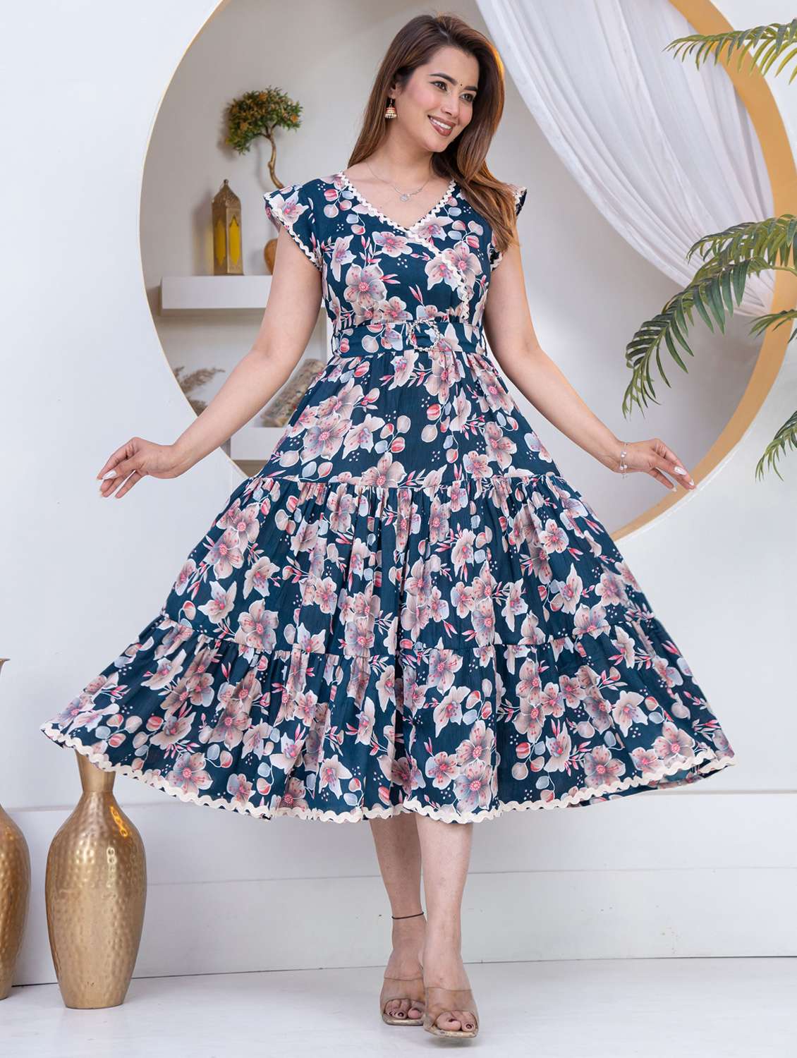 women blue crepe gown dress - 22453934 -  Standard Image - 2