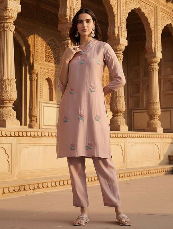 women mauve kurta pant set - 22453940 -  Standard Image - 2