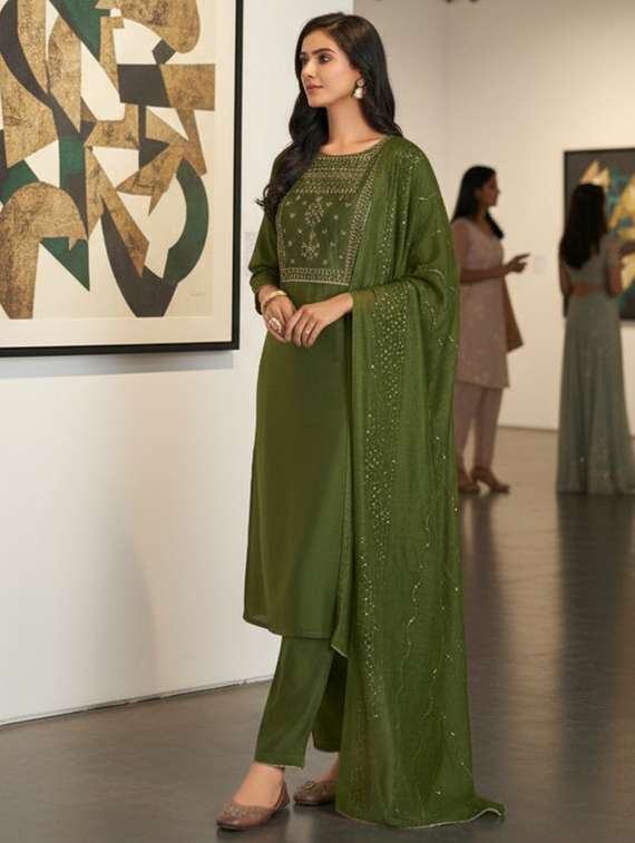women self design green suit set - 22453941 -  Standard Image - 2
