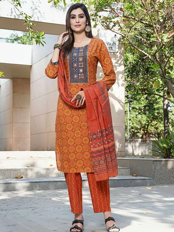 women self design rust suit set - 22453956 -  Standard Image - 2