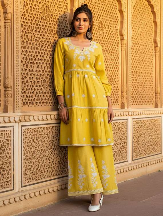 women mustard kurta sharara set - 22453968 -  Standard Image - 2