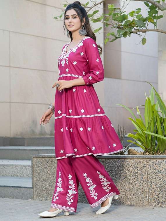 Women Burgundy Kurta Sharara Set - 22453969 -  Standard Image - 2