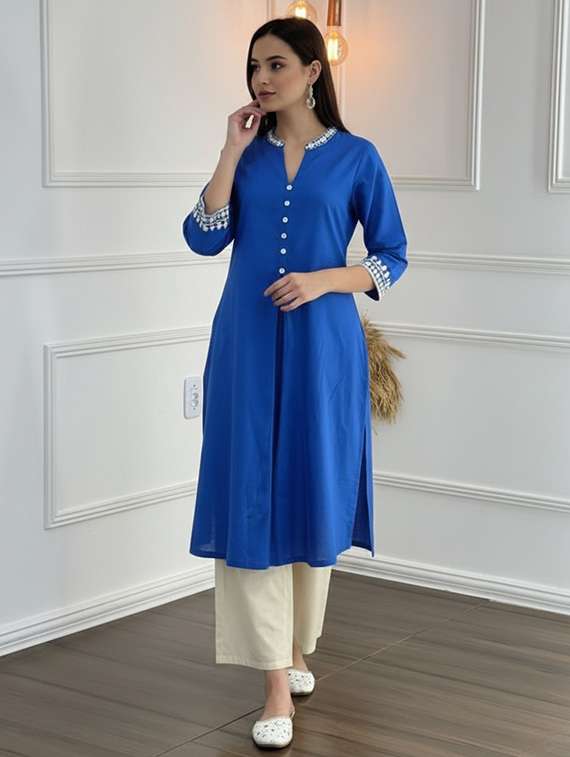women solids blue kurta pant set - 22453977 -  Standard Image - 2