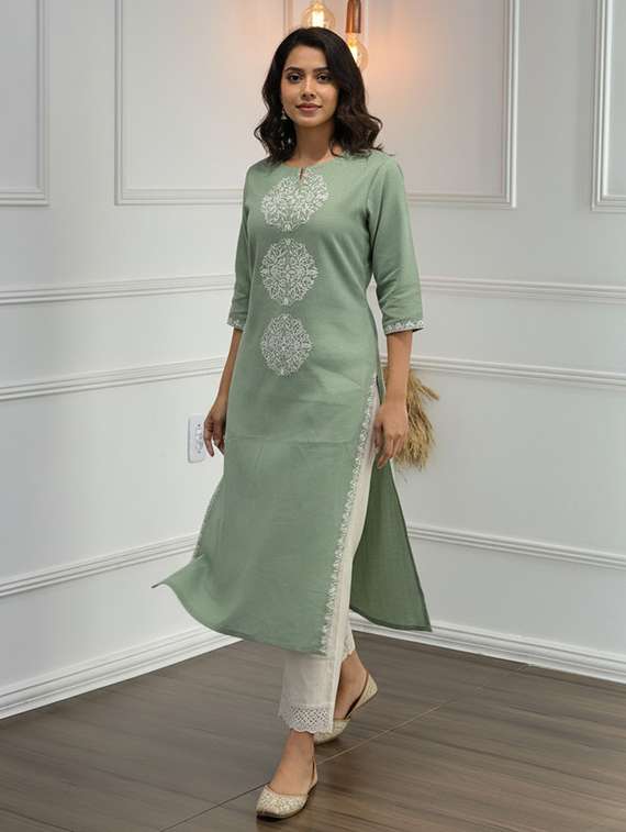 women green kurta pant set - 22453980 -  Standard Image - 2