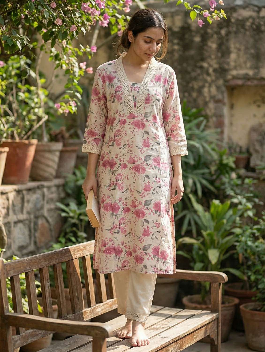 women pink kurta pant set - 22453983 -  Standard Image - 2