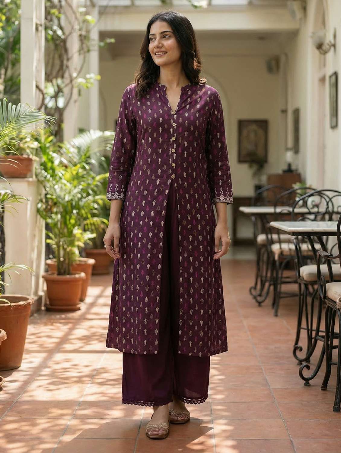women burgundy kurta pant set - 22453997 -  Standard Image - 2