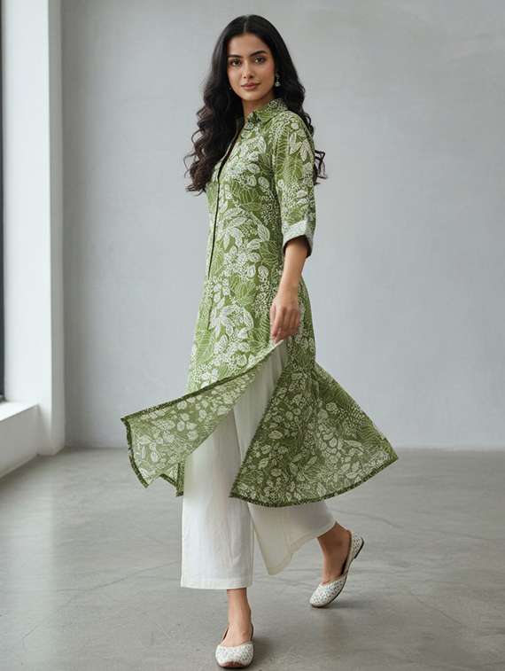 women green kurta pant set - 22453998 -  Standard Image - 2