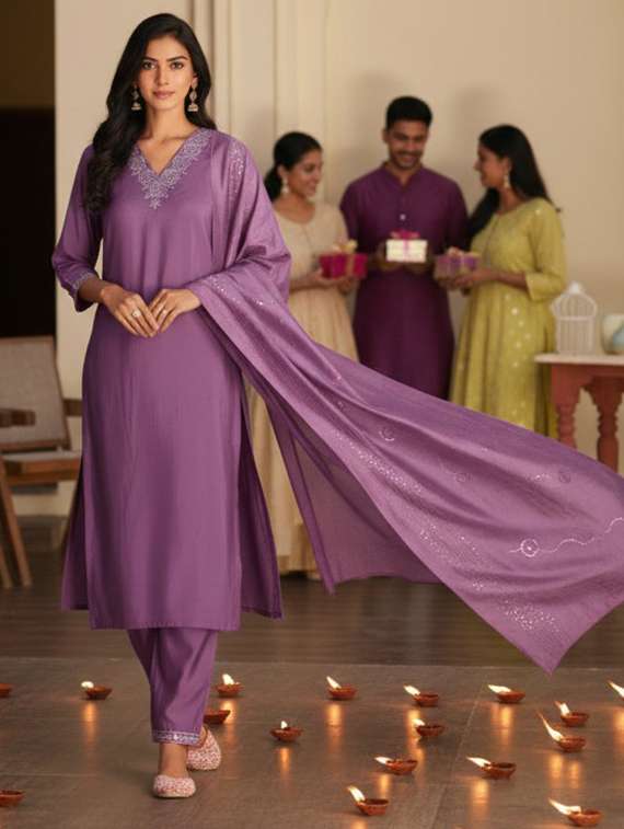 women self design purple suit set