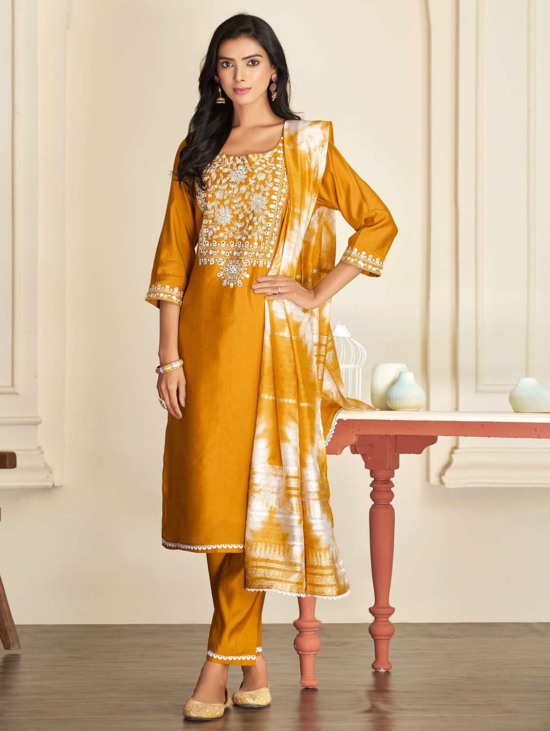 women mustard suit set