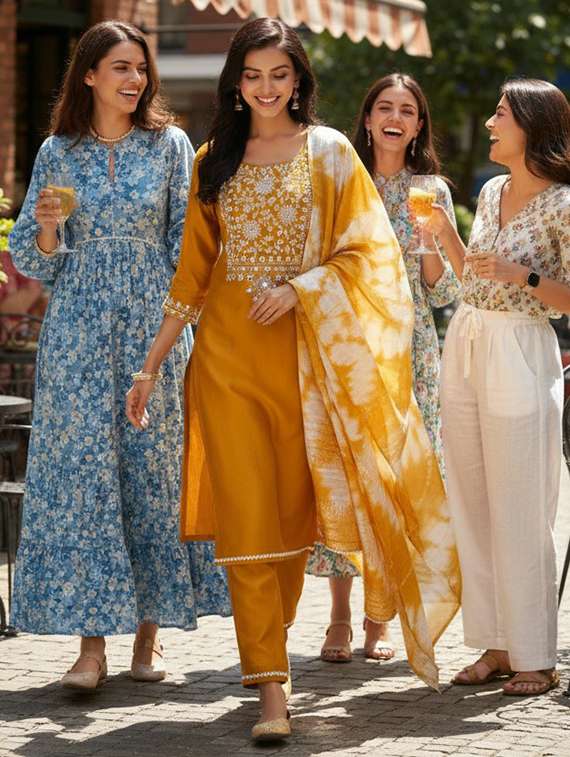 women mustard suit set - 22454021 -  Standard Image - 2