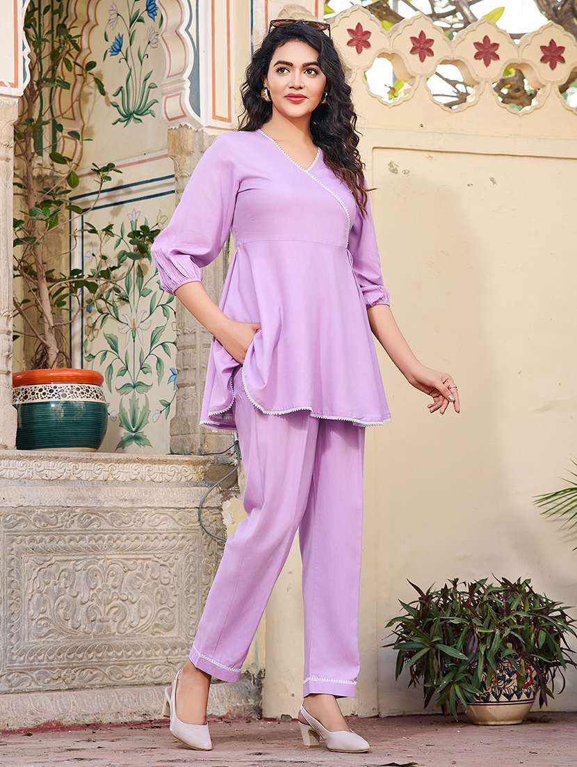 women solid three quarter sleeve ethnic co-ord set - 22454052 -  Standard Image - 2