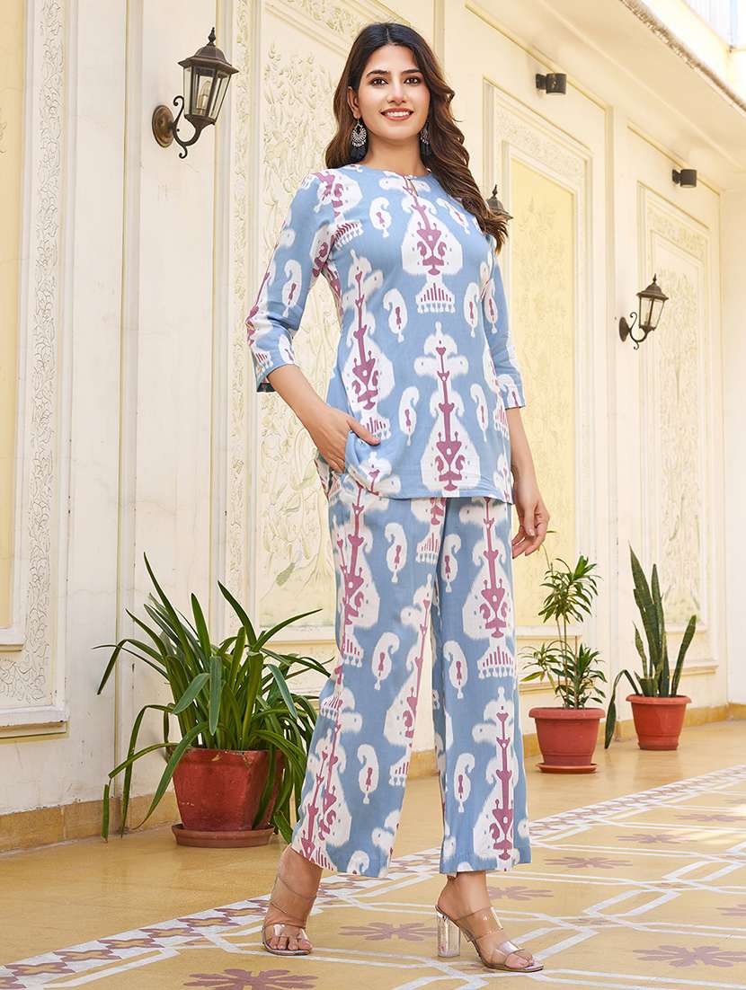 women printed three quarter sleeve ethnic co-ord set - 22454055 -  Standard Image - 2