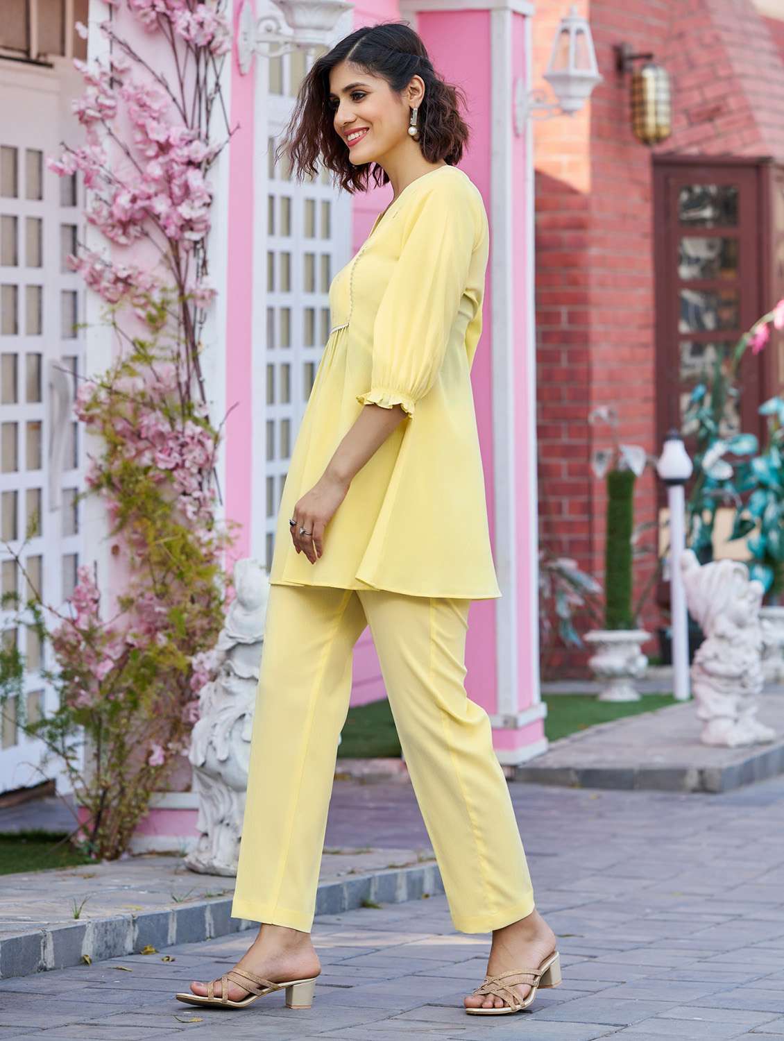 women solid three quarter sleeve ethnic co-ord set - 22454062 -  Standard Image - 2