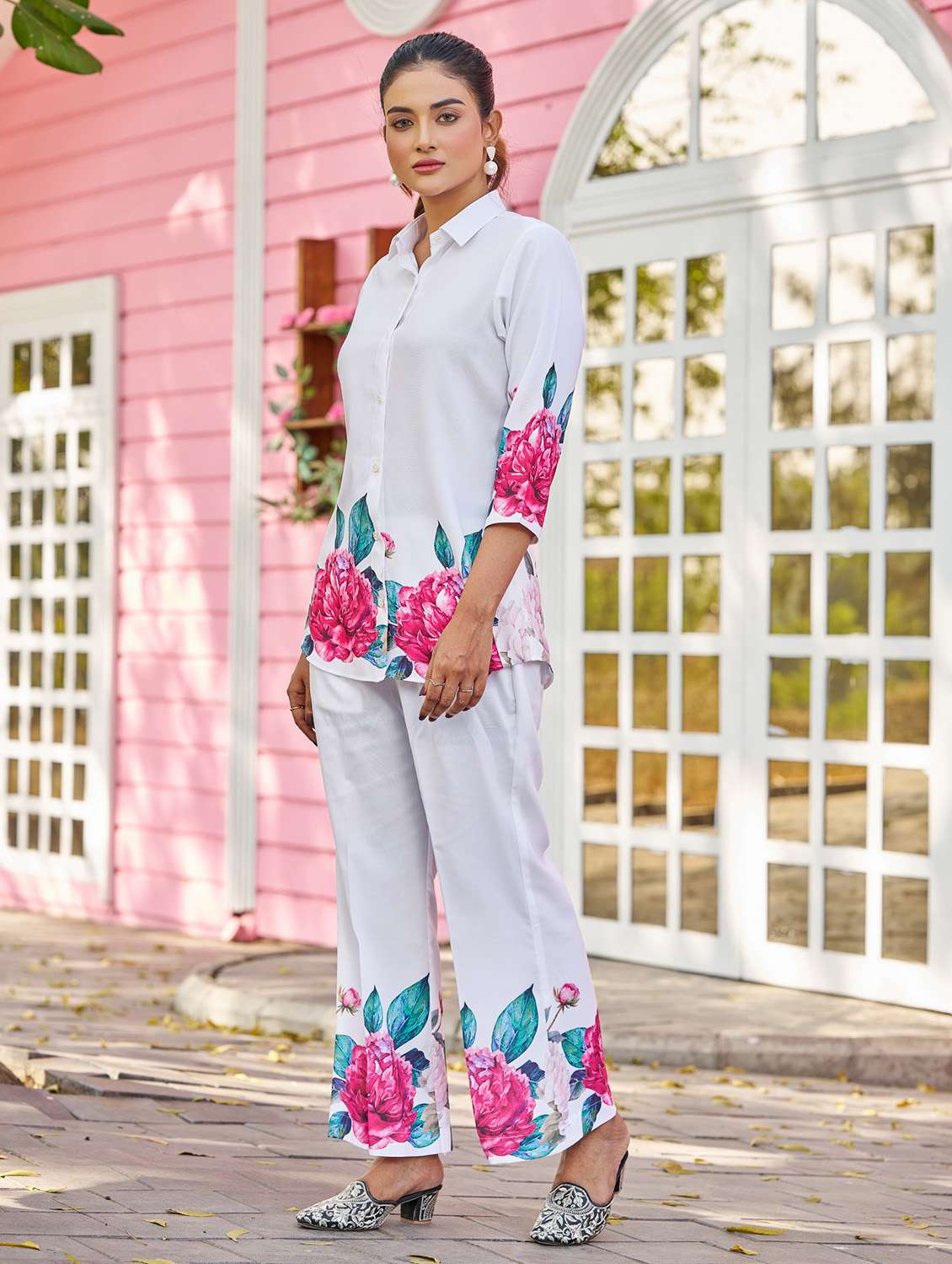 women printed three quarter sleeve ethnic co-ord set - 22454065 -  Standard Image - 2