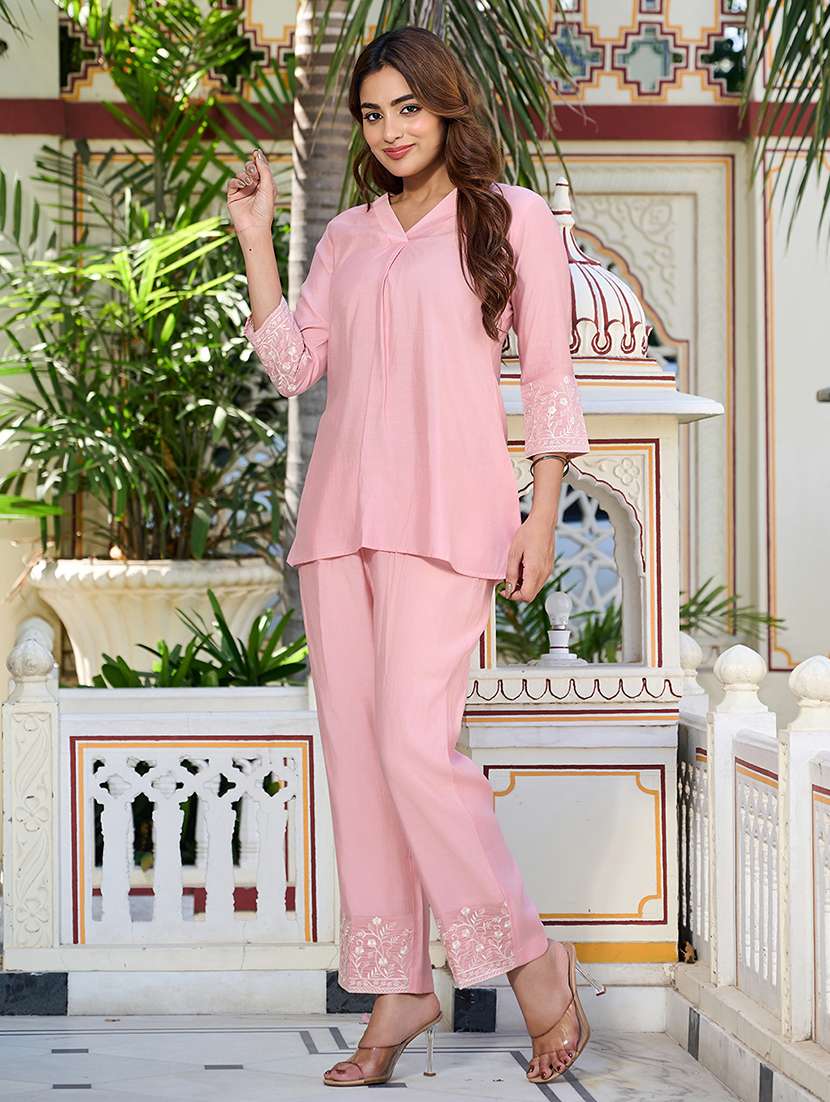 women solid three quarter sleeve ethnic co-ord set - 22454075 -  Standard Image - 2