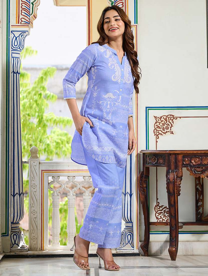 women printed three quarter sleeve ethnic co-ord set - 22454083 -  Standard Image - 2