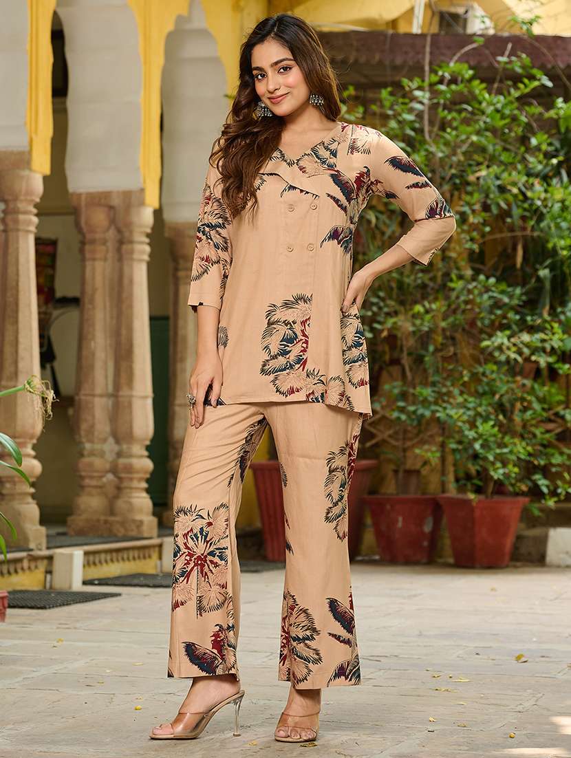 women printed three quarter sleeve ethnic co-ord set - 22454098 -  Standard Image - 2