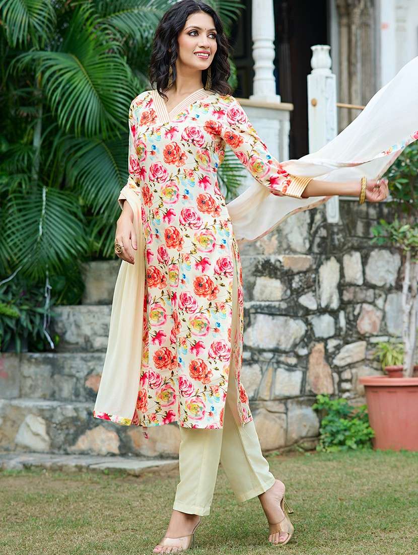 women printed three quarter sleeve kurta pant with dupatta set - 22454134 -  Standard Image - 2