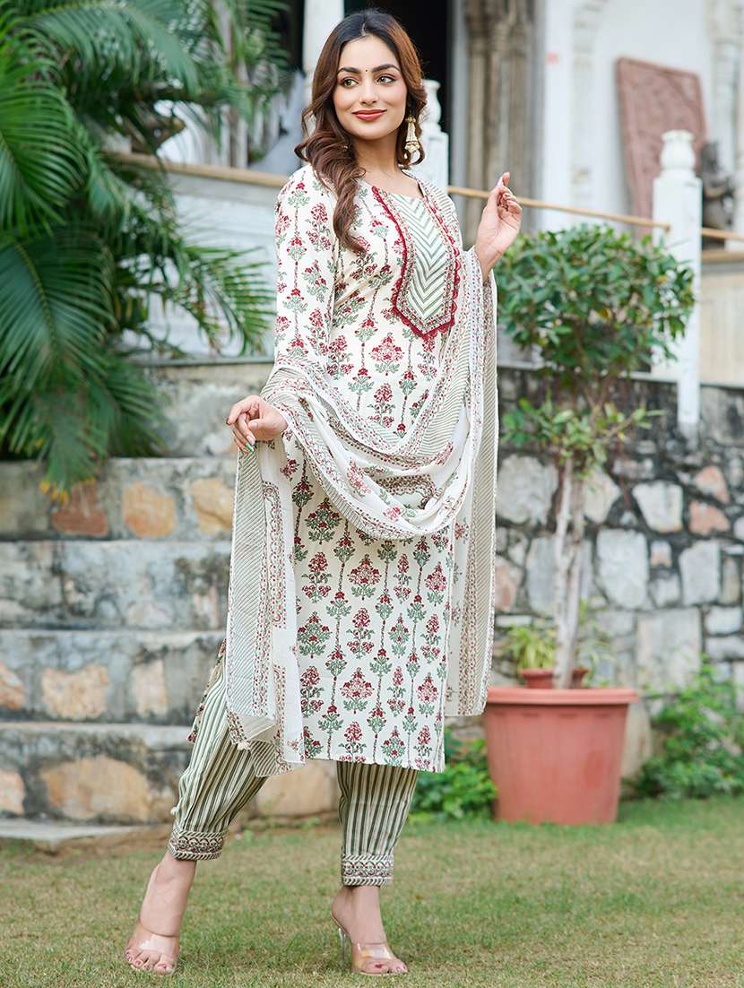 women printed three quarter sleeve kurta salwar with dupatta set - 22454138 -  Standard Image - 2