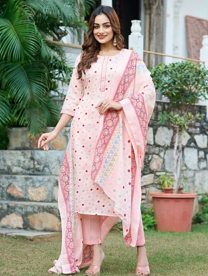 women printed three quarter sleeve kurta pant with dupatta set - 22454149 -  Standard Image - 2