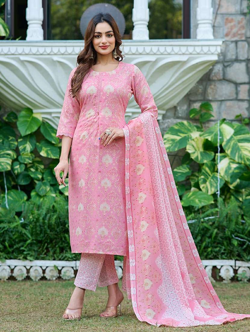women printed three quarter sleeve kurta pant with dupatta set - 22454150 -  Standard Image - 2