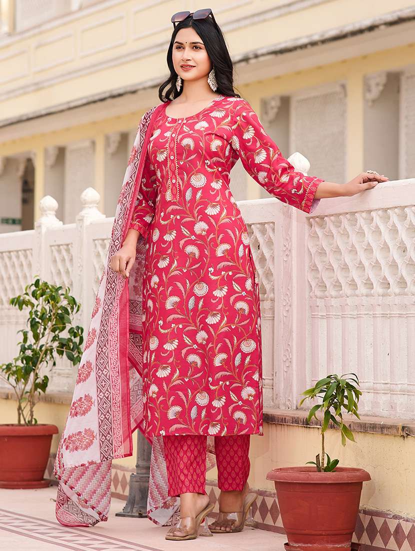 Women Printed Three Quarter Sleeve Kurta Pant With Dupatta Set - 22454179 -  Standard Image - 2