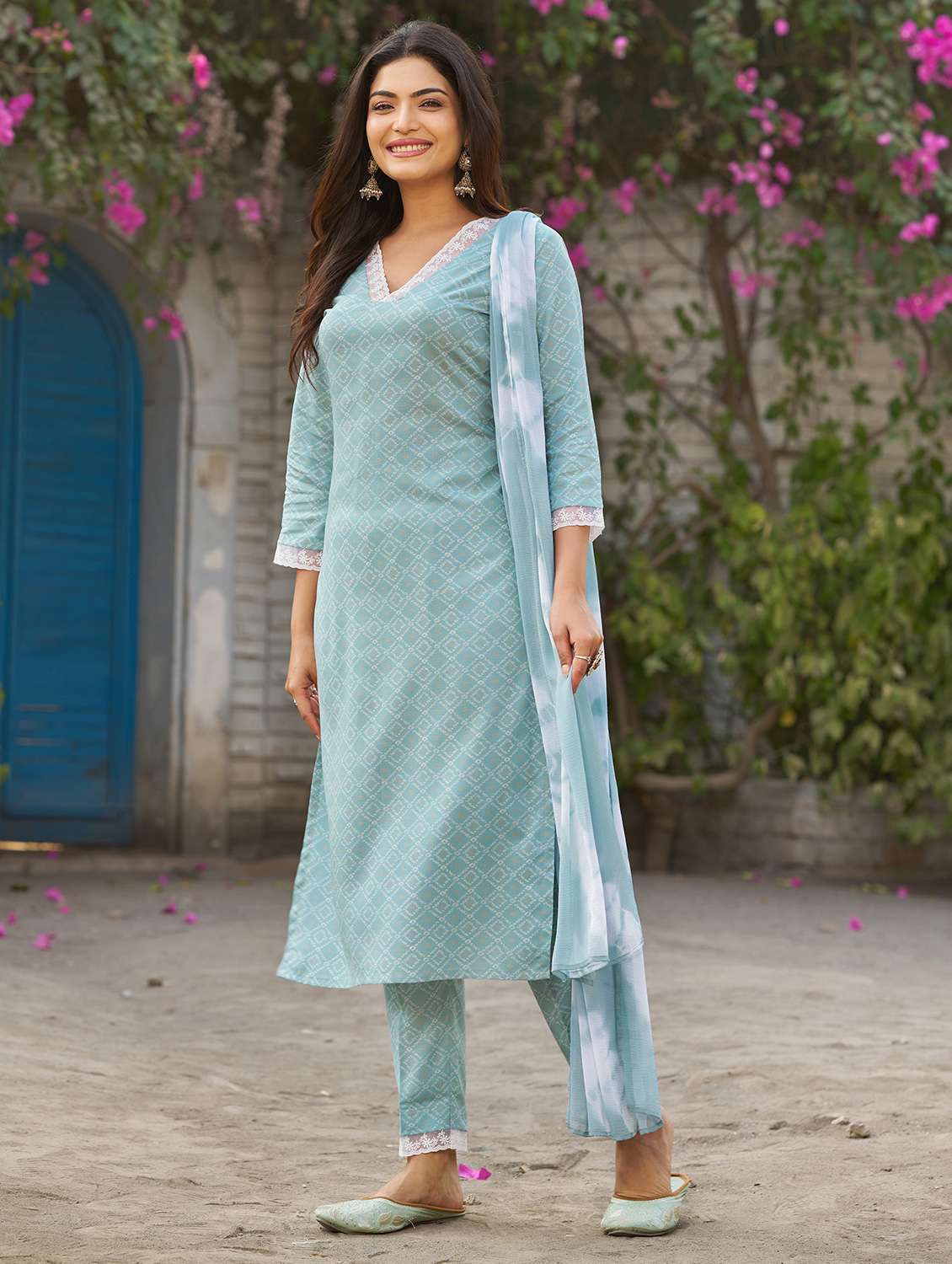 women printed three quarter sleeve kurta pant with dupatta set - 22454183 -  Standard Image - 2