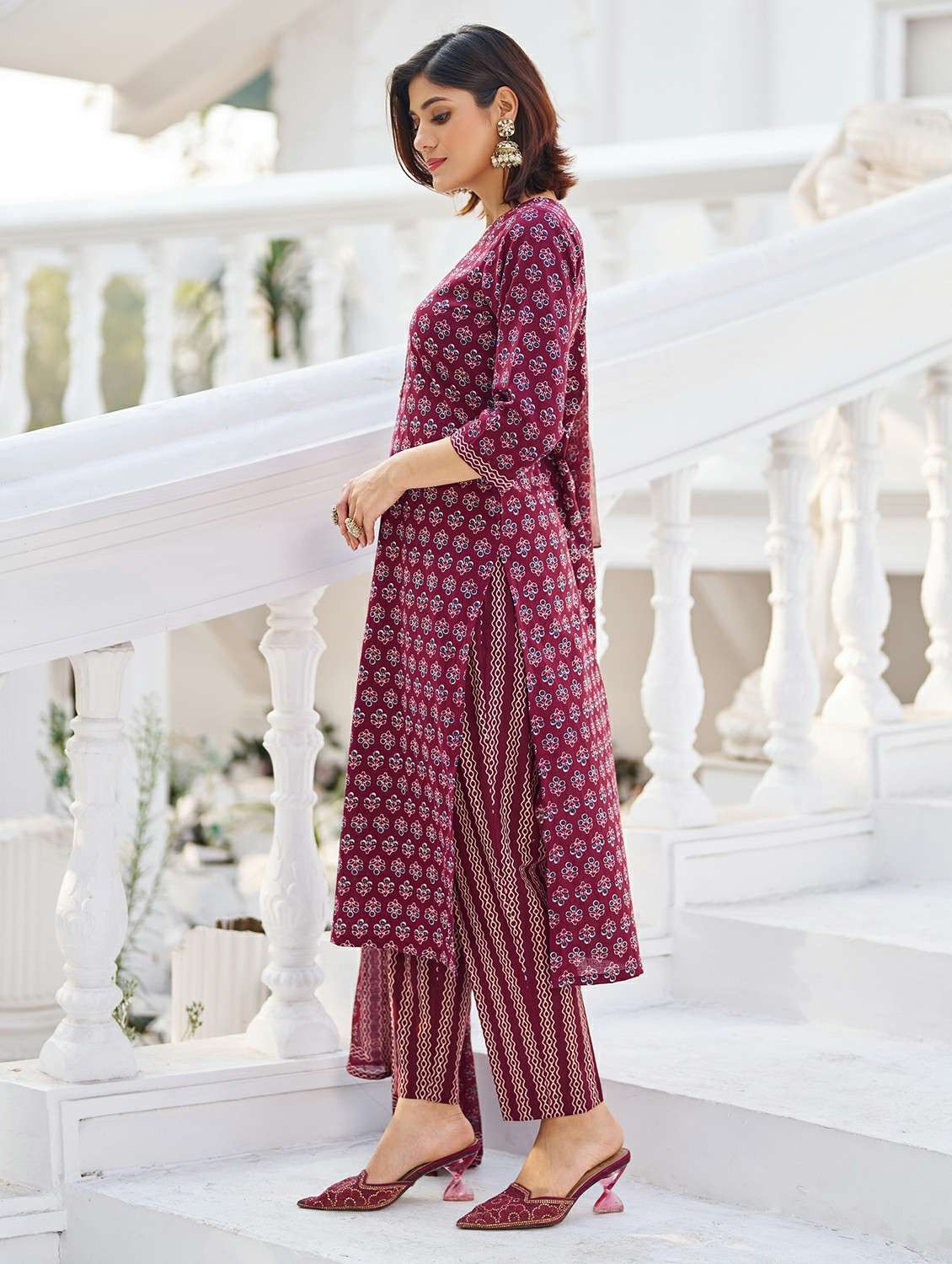 women printed three quarter sleeve kurta pant with dupatta set - 22454201 -  Standard Image - 2