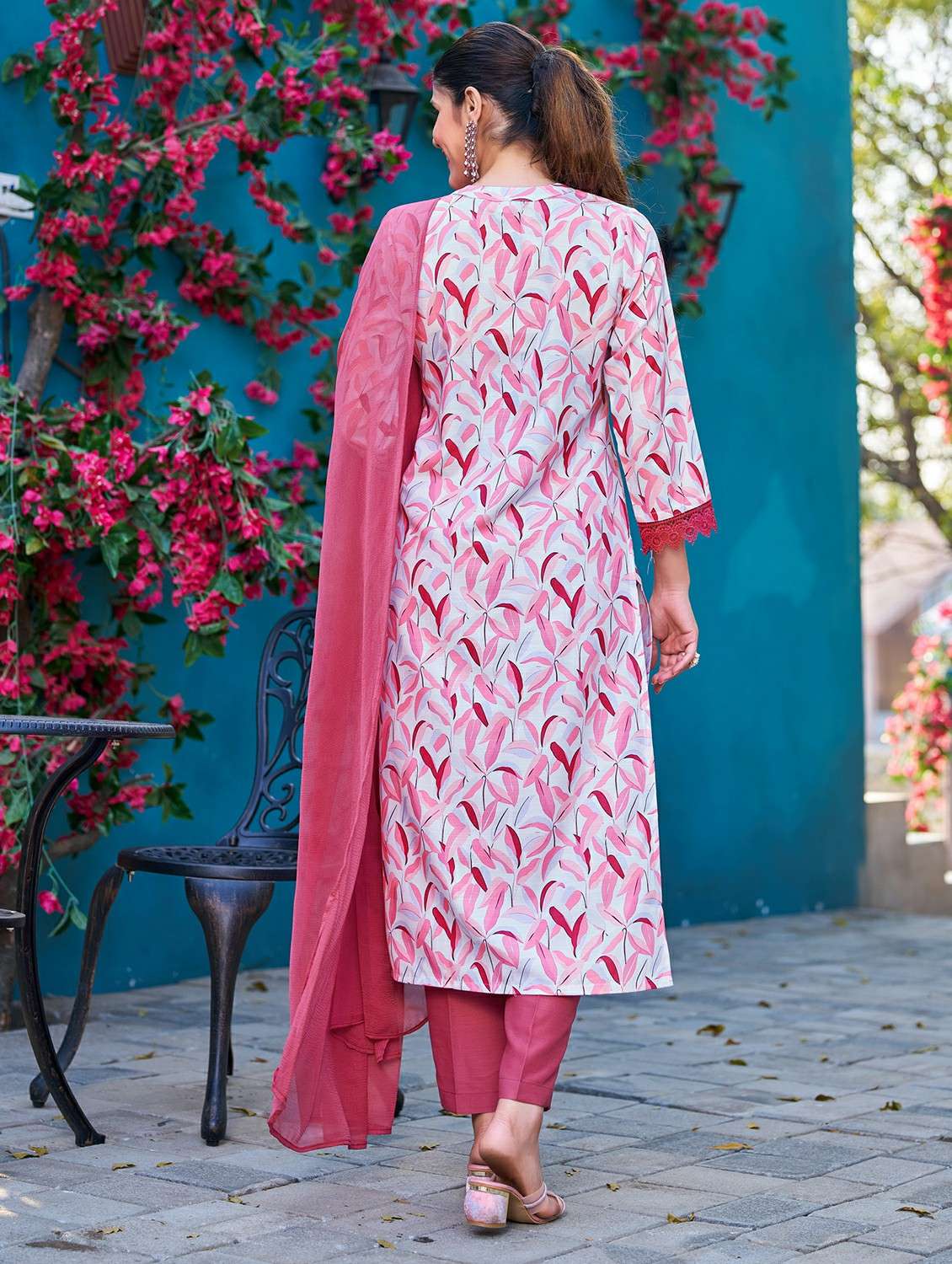 women printed three quarter sleeve kurta pant with dupatta set - 22454205 -  Standard Image - 2