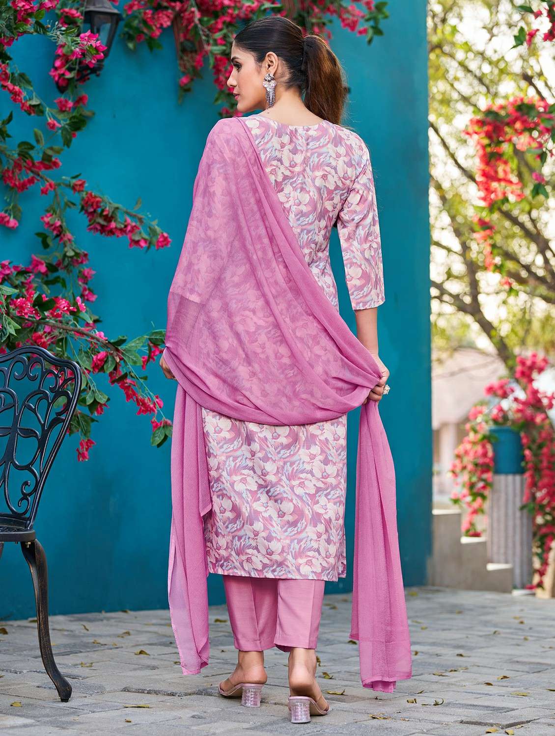women printed three quarter sleeve kurta pant with dupatta set - 22454211 -  Standard Image - 2