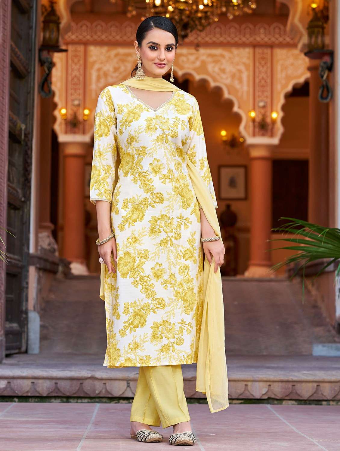 women printed three quarter sleeve kurta pant with dupatta set - 22454239 -  Standard Image - 2