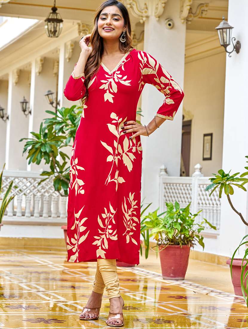 women printed three quarter sleeve kurta legging set - 22454299 -  Standard Image - 2
