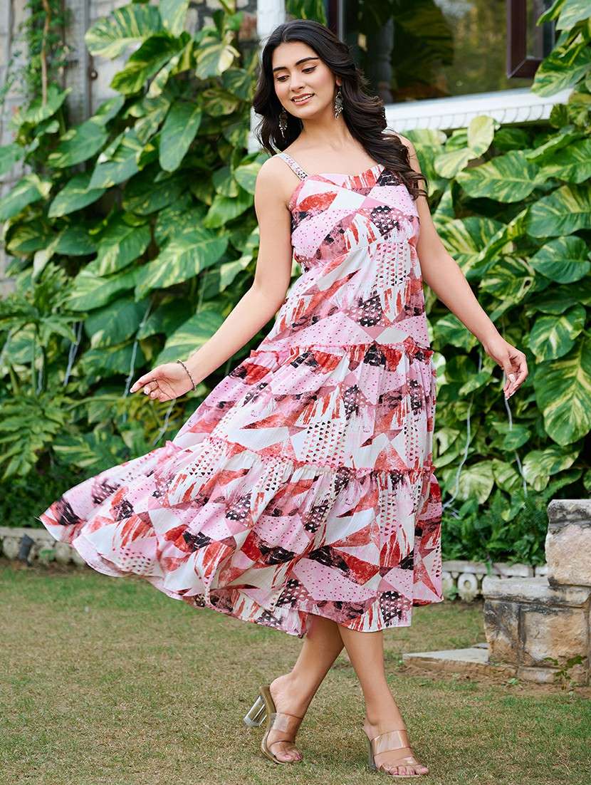 women pink cotton fit & flare dress - 22454331 -  Standard Image - 2