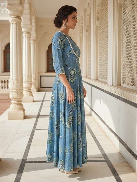 women floral a-line viscose dress three quarter sleeves - 22454349 -  Standard Image - 2