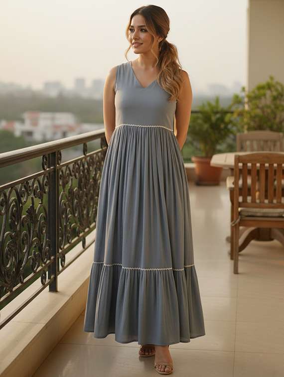 women grey viscose a-line dress