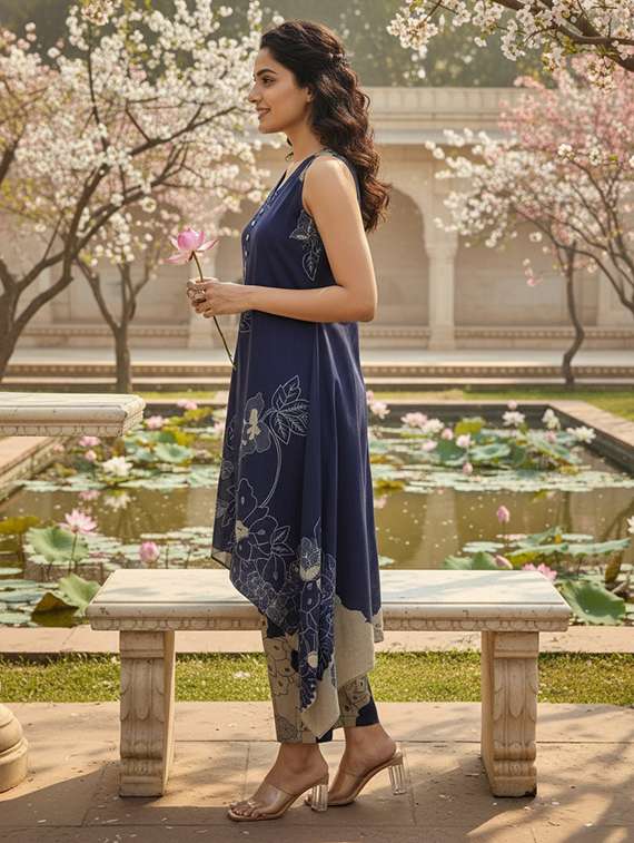 women printed sleeveless kurta pant set - 22454354 -  Standard Image - 2