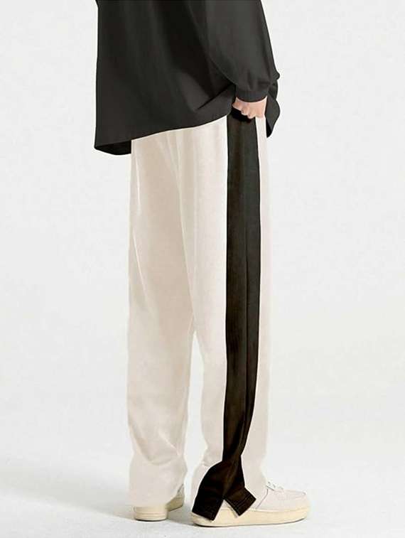 men cream lycra blend  full length track pant - 22454369 -  Standard Image - 2