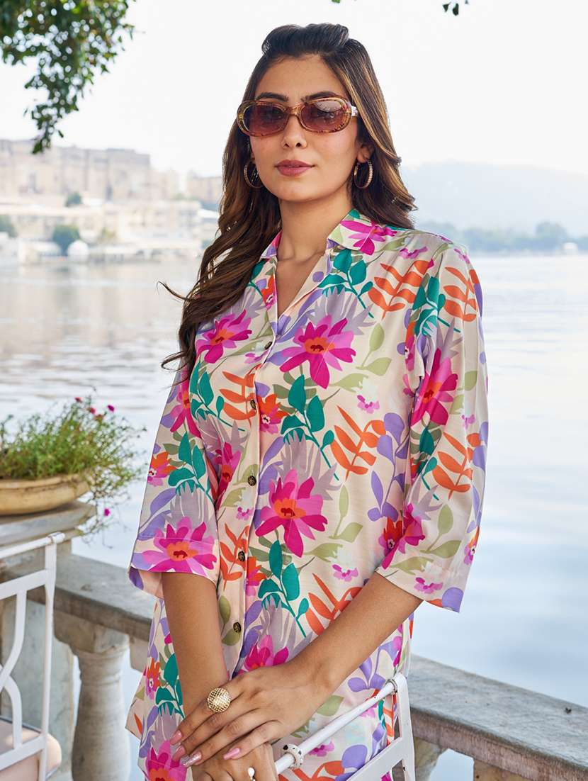 women printed three quarter sleeve ethnic co-ord set - 22454371 -  Standard Image - 2