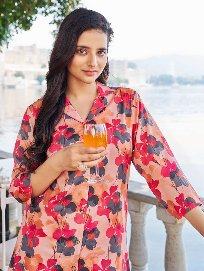 women printed three quarter sleeve ethnic co-ord set - 22454373 -  Standard Image - 2